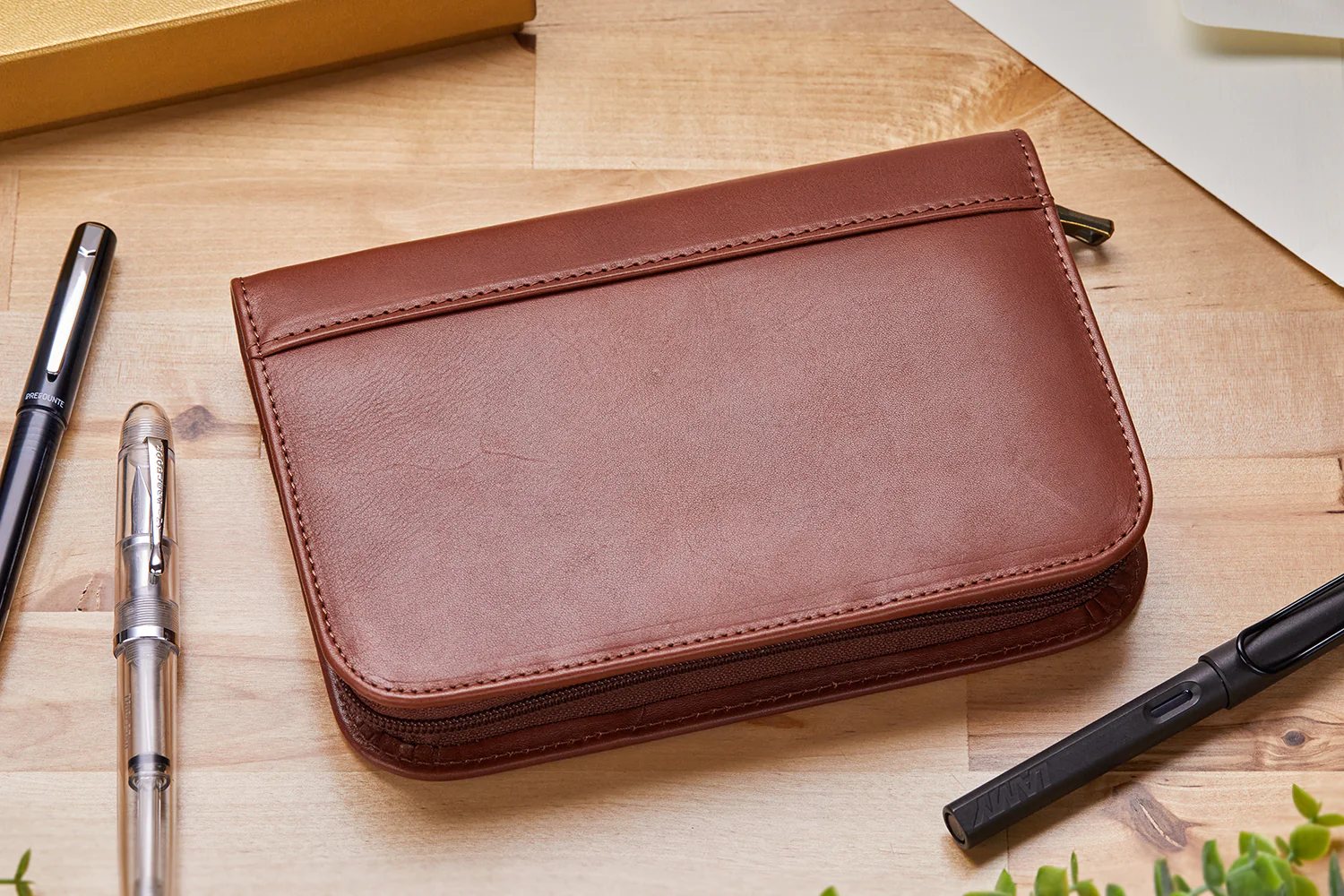 Aston Leather 10 Slot Pen Case - Cognac - Image 5