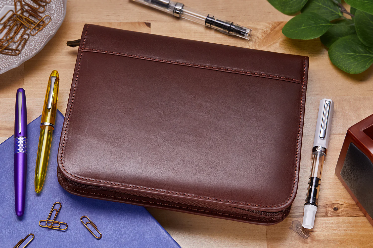 Aston Leather 20 Slot Pen Case - Cognac - Image 5