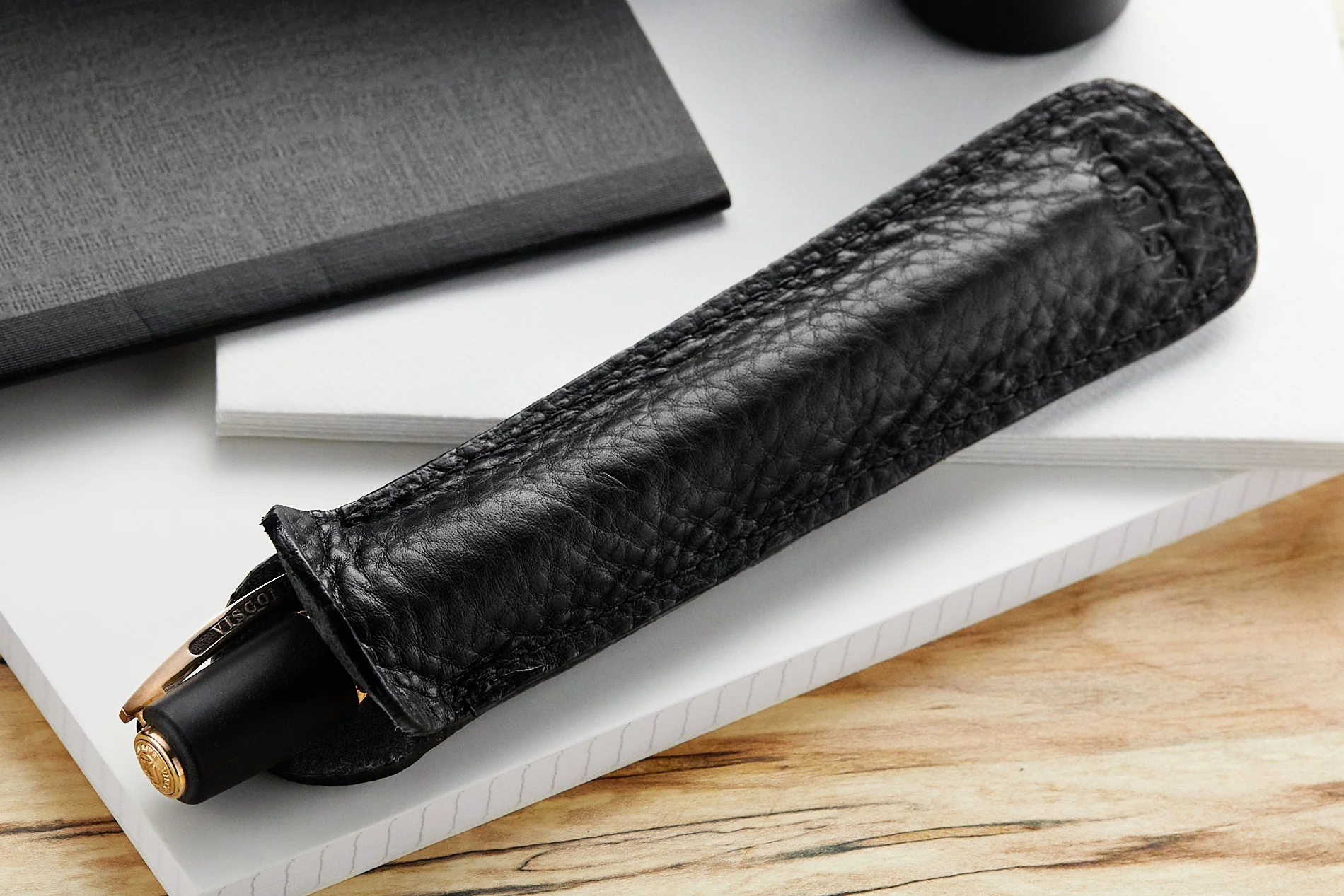 Aston Leather Single Slip Pen Pouch - Black - Image 3