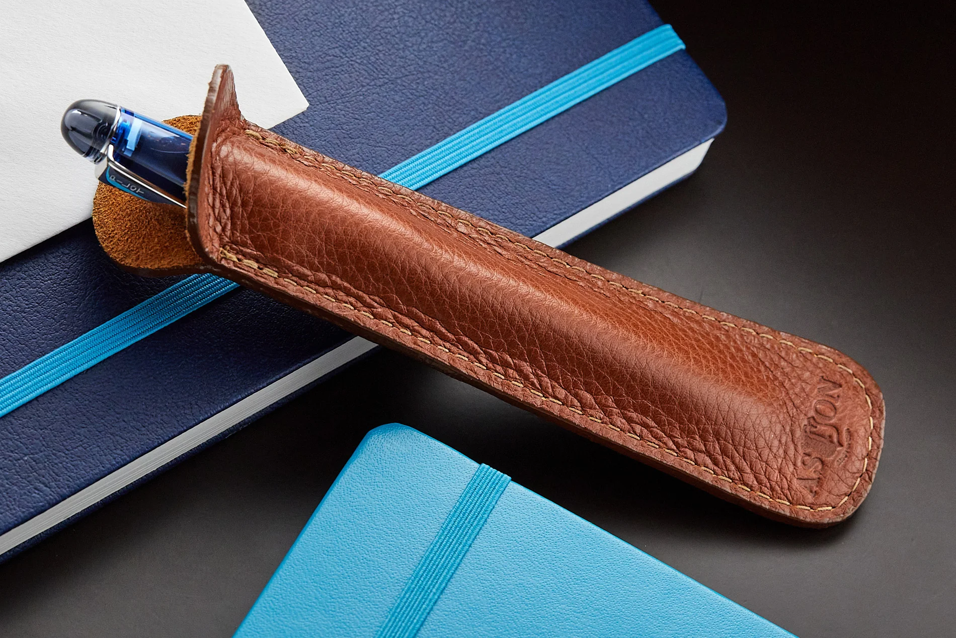 Aston Leather Single Slip Pen Pouch - Tan - Image 3