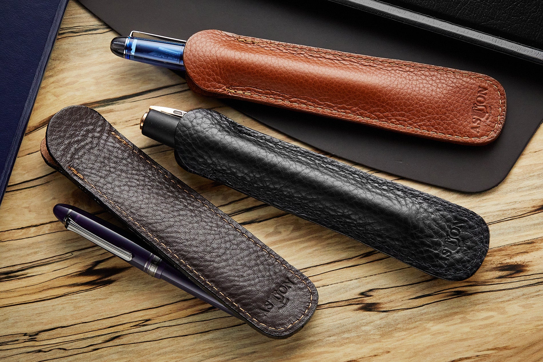 Aston Leather Single Slip Pen Pouch - Tan - Image 5