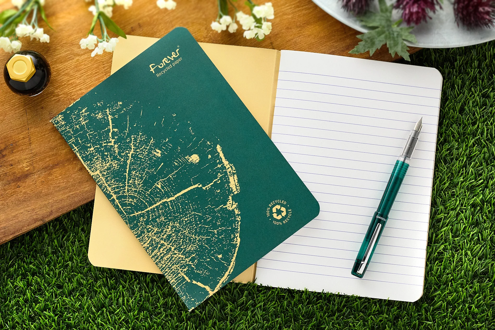 Clairefontaine Forever Recycled Staplebound A5 Notebook - Pine Green - Image 3