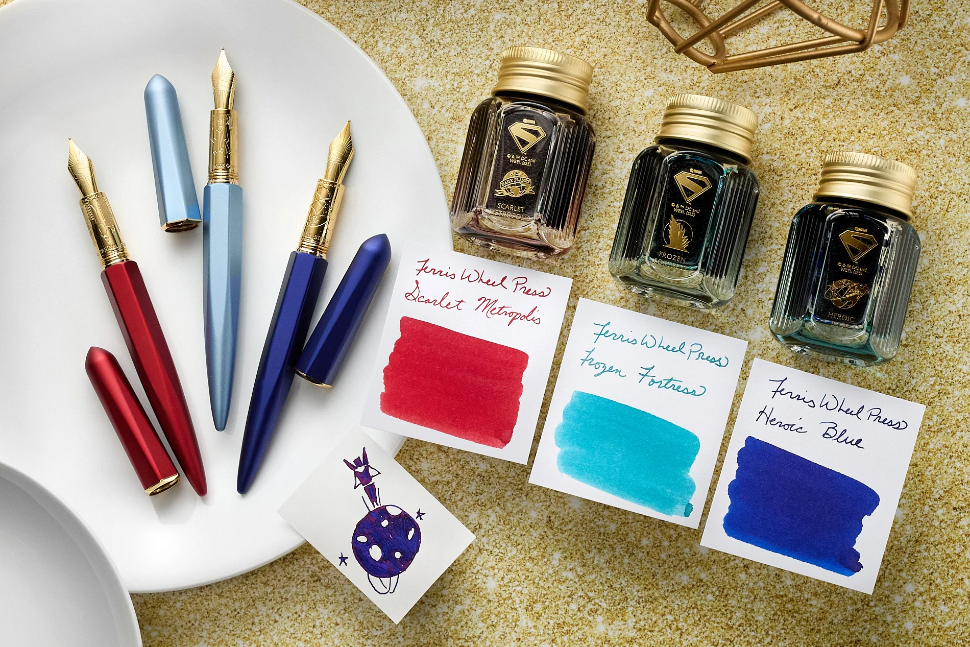 Ferris Wheel Press Superman Edition Marquise Fountain Pen & Ink Set - A View From Above - Image 10