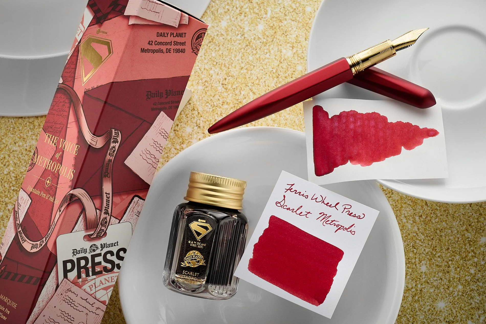 Ferris Wheel Press Superman Edition Marquise Fountain Pen & Ink Set - The Voice of Metropolis - Image 4