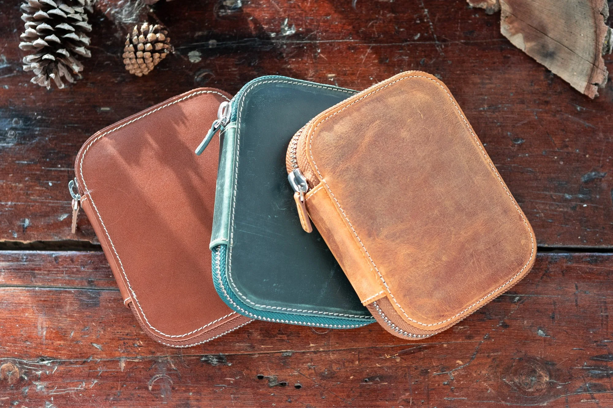 Galen Leather Zippered 10 Slot Pen Case - Brown - Image 10