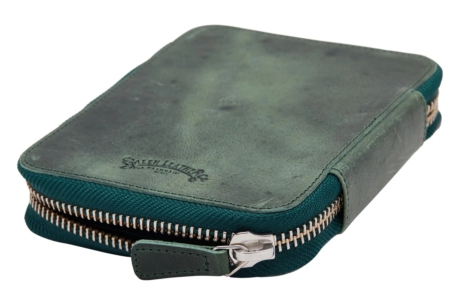 Galen Leather Zippered 10 Slot Pen Case - Crazy Horse Forest Green - Image 2