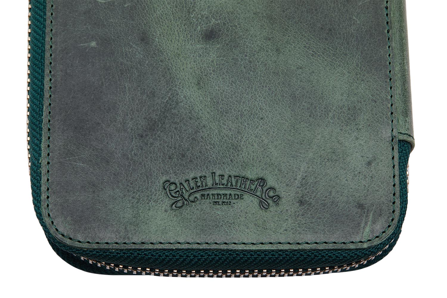 Galen Leather Zippered 10 Slot Pen Case - Crazy Horse Forest Green - Image 5