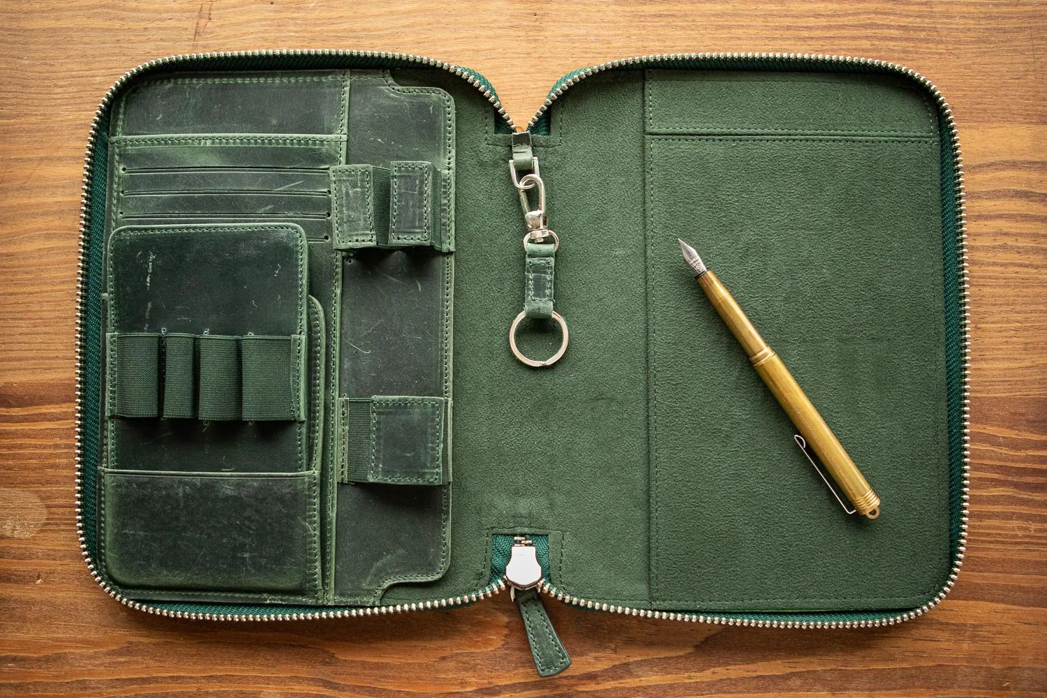 Galen Leather Zippered A5 Notebook Folio - Crazy Horse Forest Green - Image 6