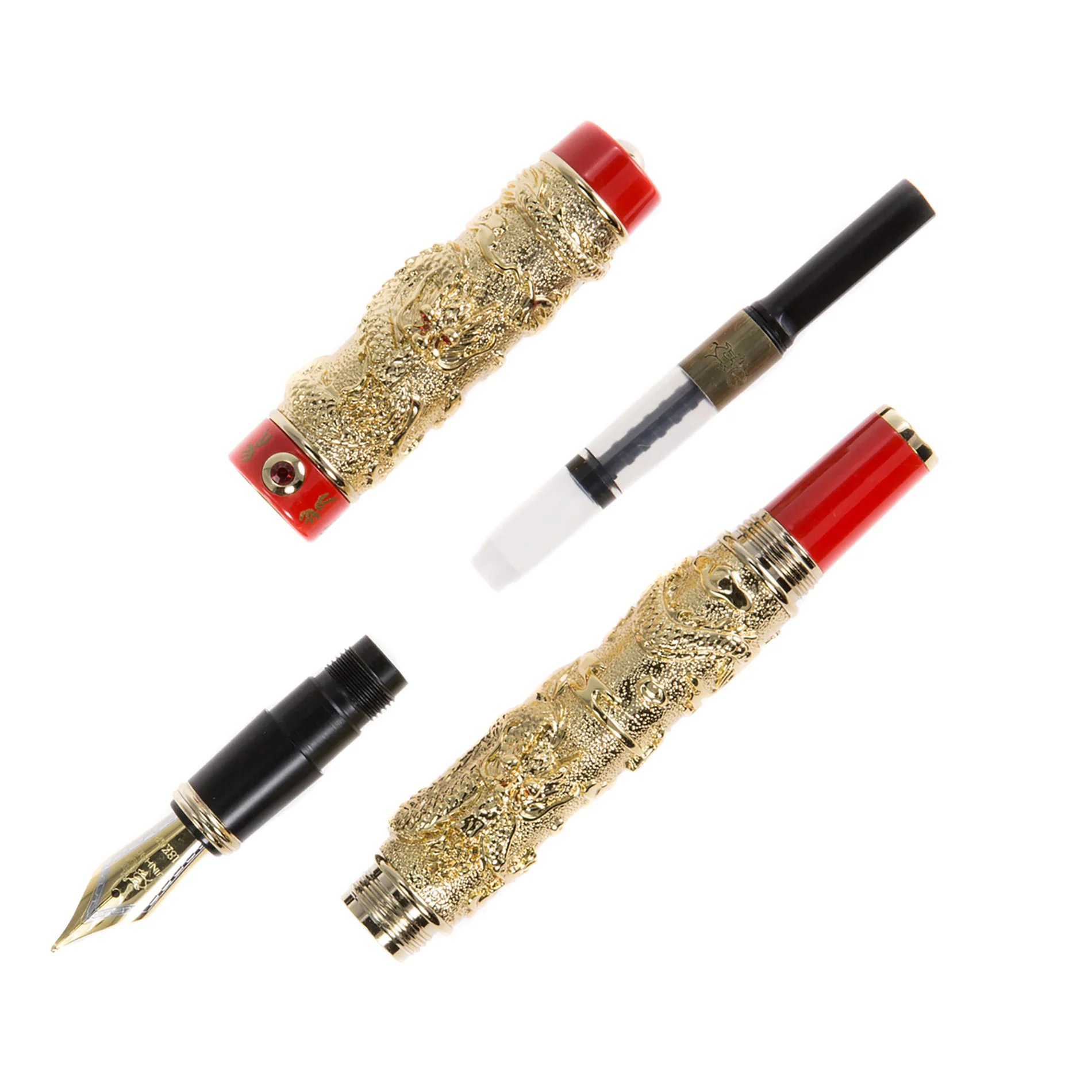Jinhao 999 Dragon Fountain Pen - Gold/Red - Image 3