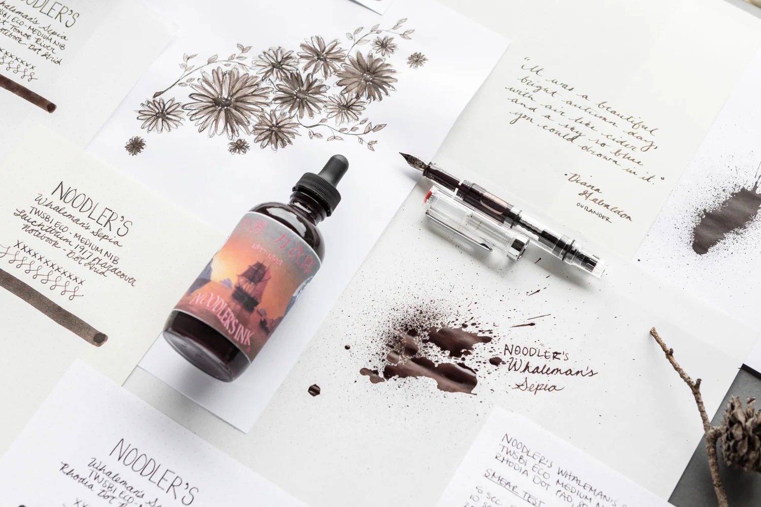 Noodler's Manjiro Nakahama Whaleman's Sepia - 4.5oz Bottled Ink with Free Charlie Pen - Image 6