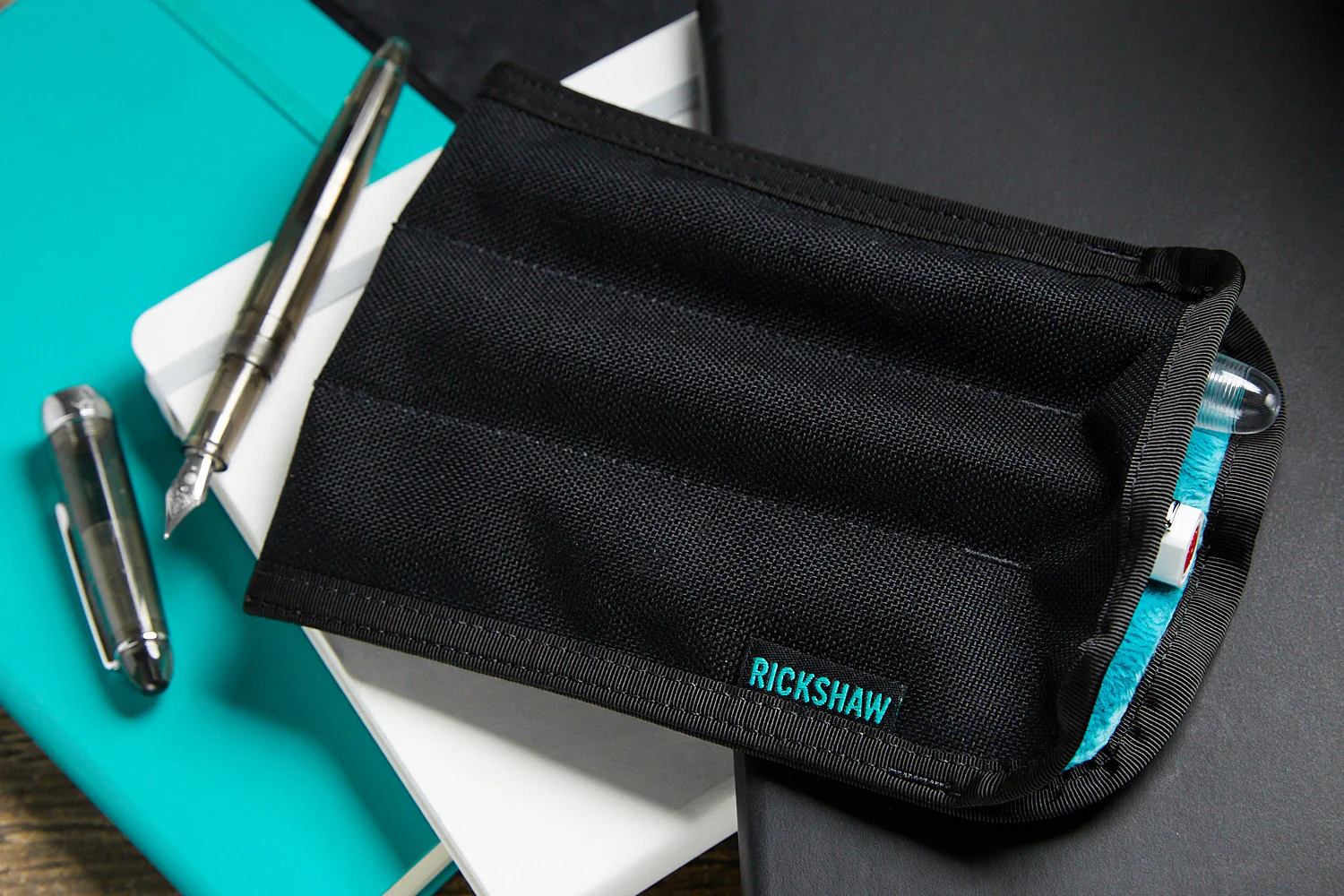 Rickshaw Bagworks 3 Pen Long Coozy - Black/Peacock - Image 3